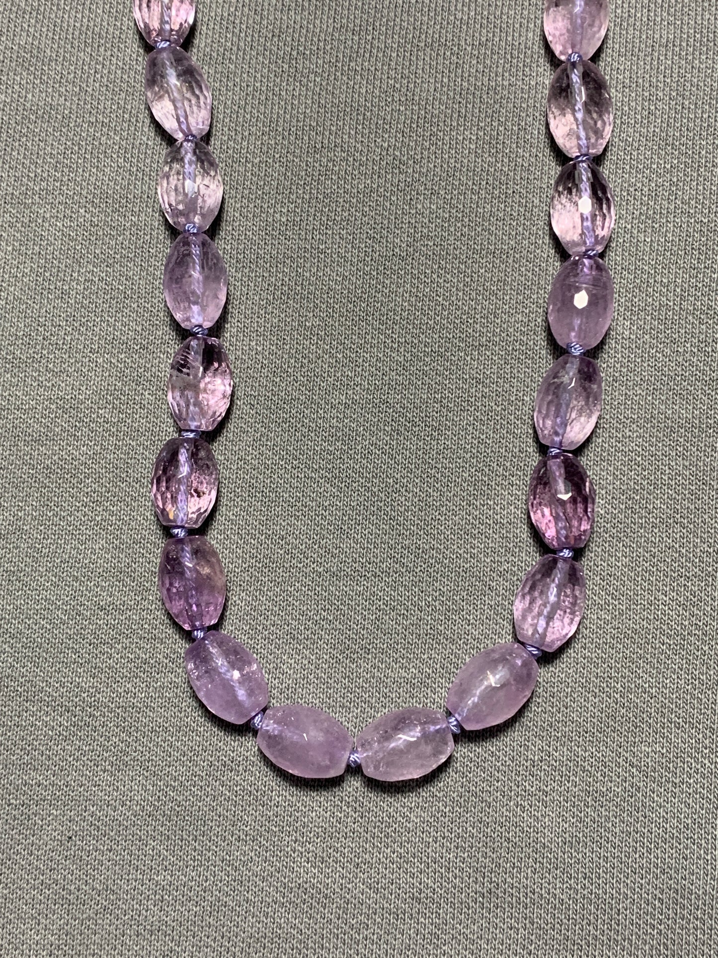 Lilac Amethyst Oval Nugget Hand Knotted Necklace