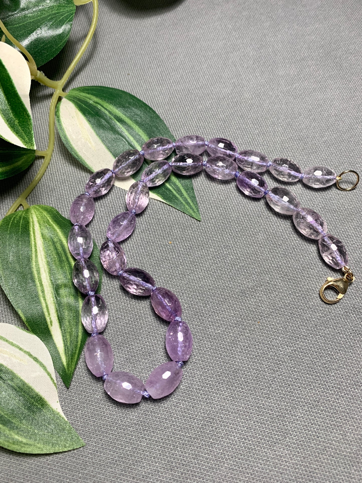 Lilac Amethyst Oval Nugget Hand Knotted Necklace