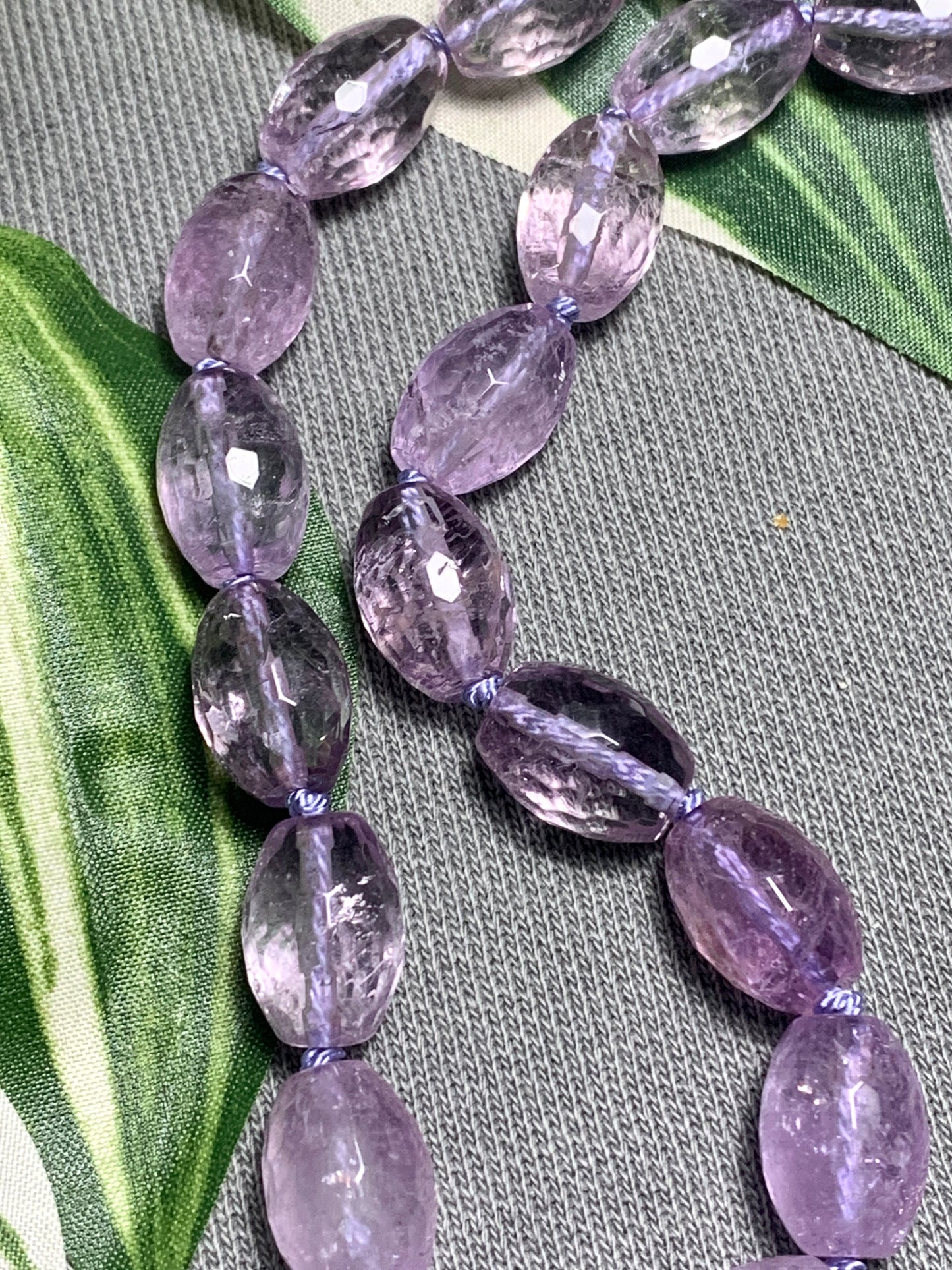 Lilac Amethyst Oval Nugget Hand Knotted Necklace