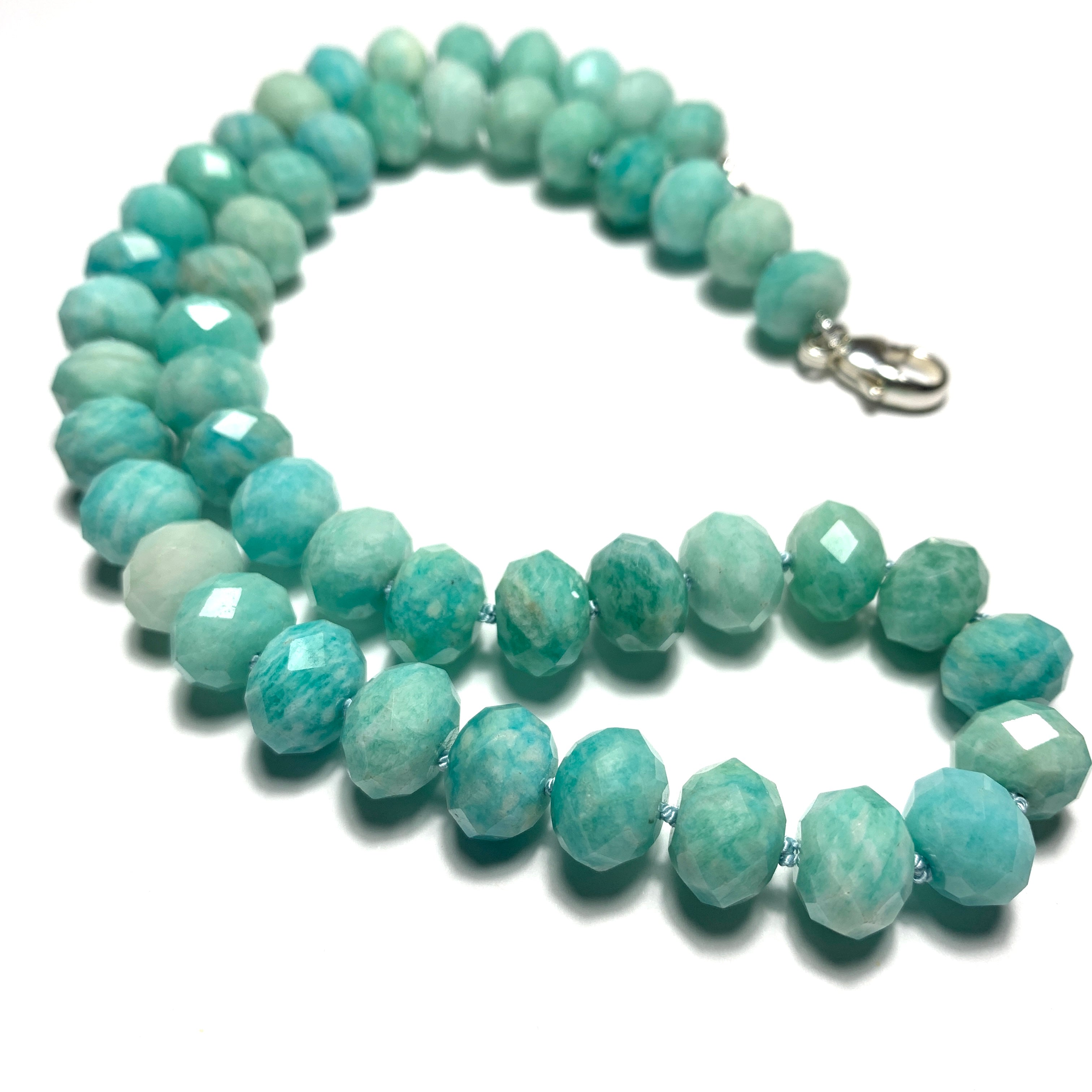 Natural Faceted Amazonite Handmade necklace,  knotted, online  19