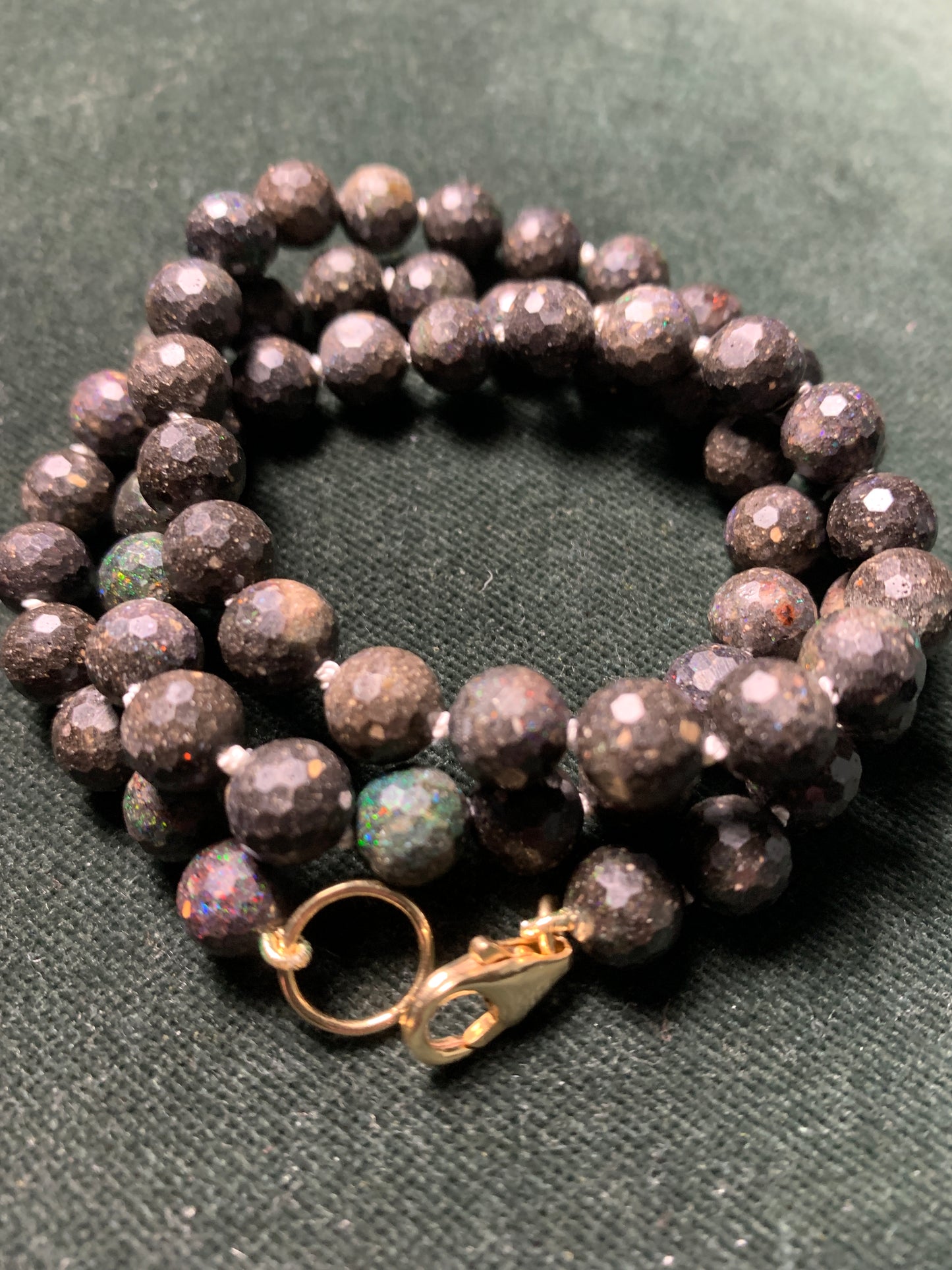 Australian Black Opal Hand Knotted Gemstone Necklace