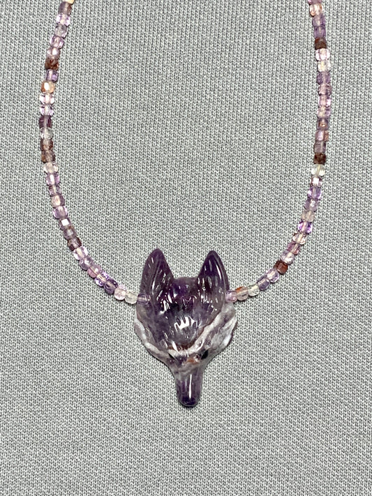 Amethyst Gemstone Wolf Necklace