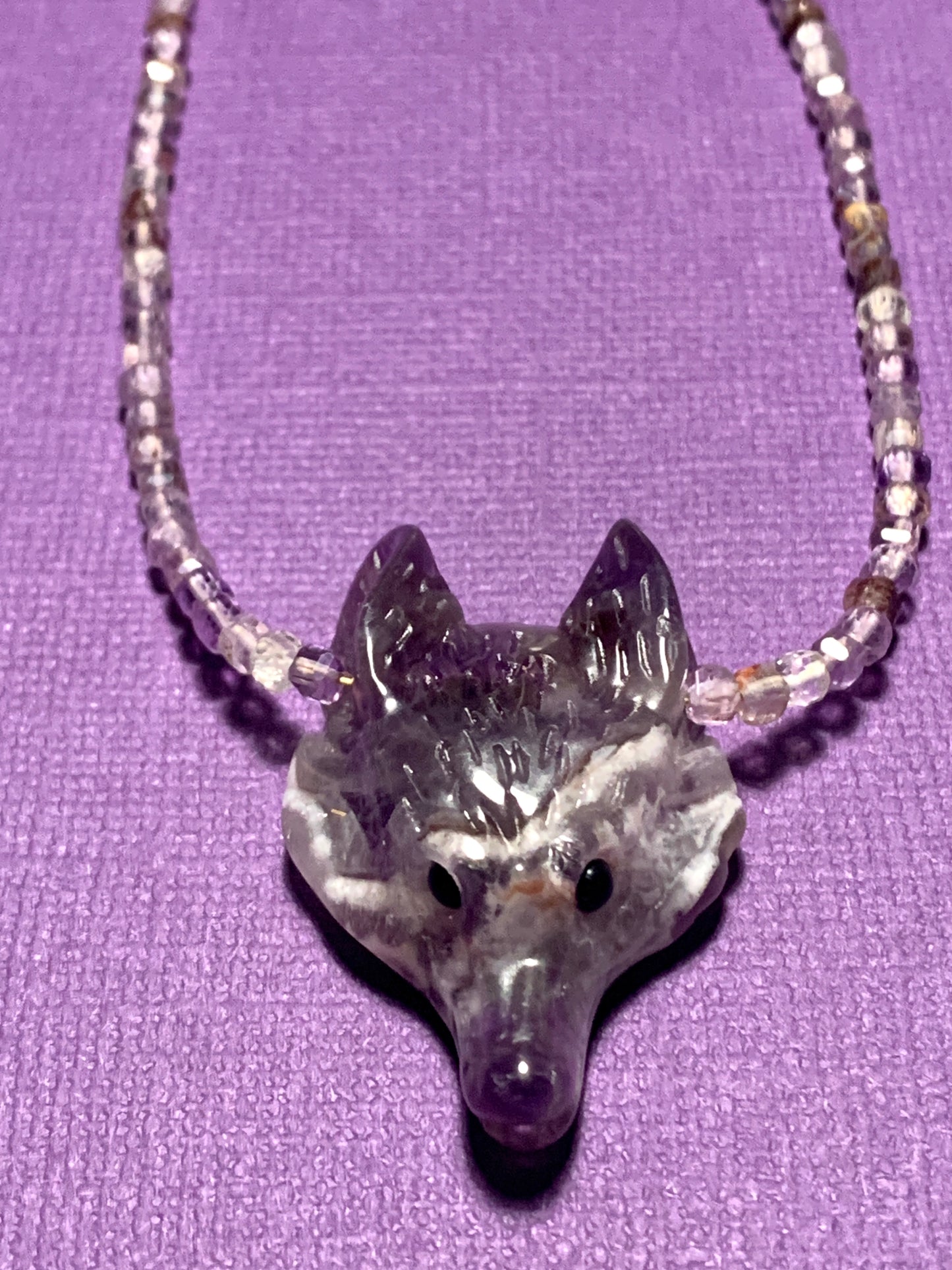 Amethyst Gemstone Wolf Necklace
