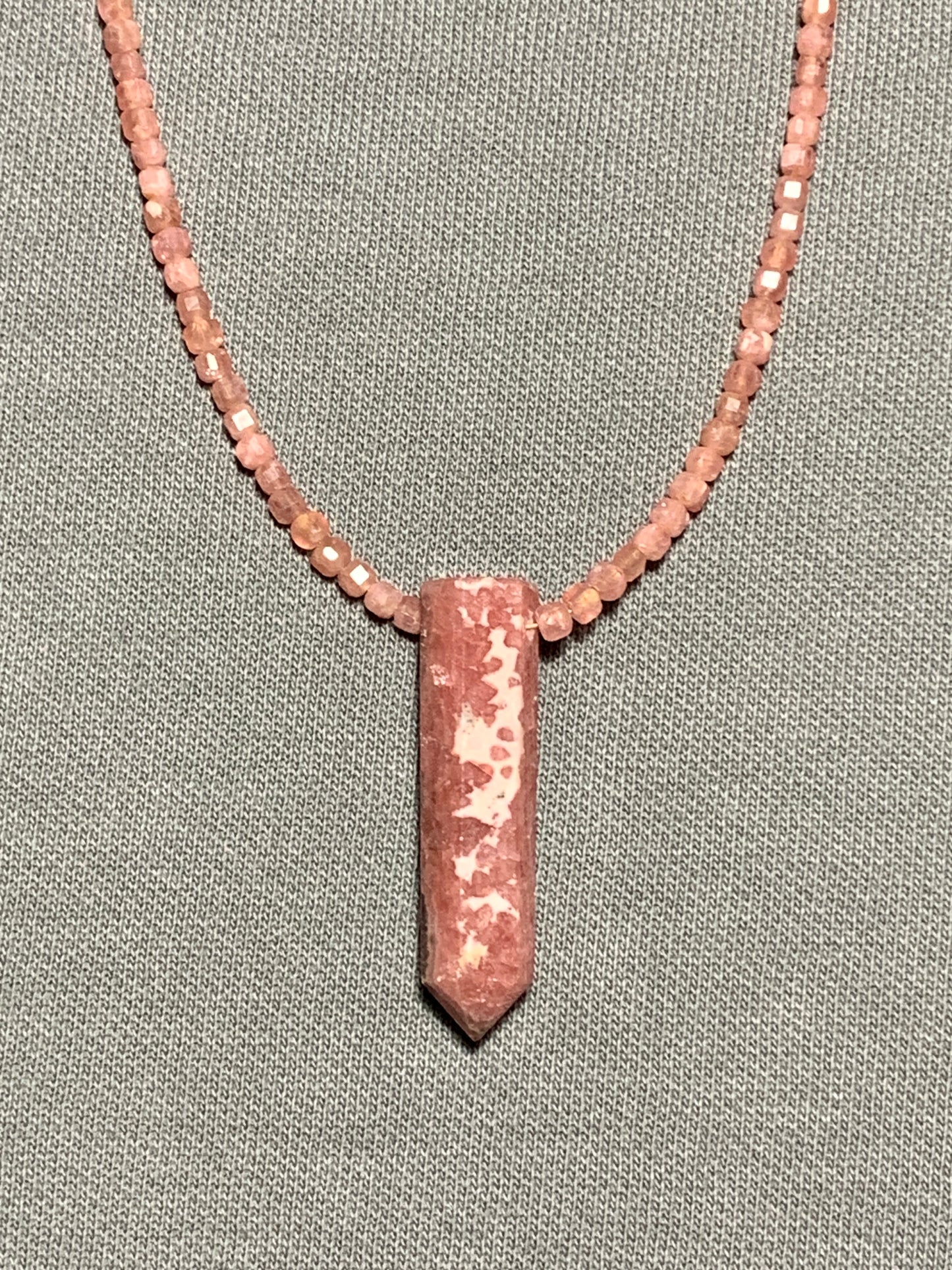 Rhodochrosite Obelisk Pendant Necklace