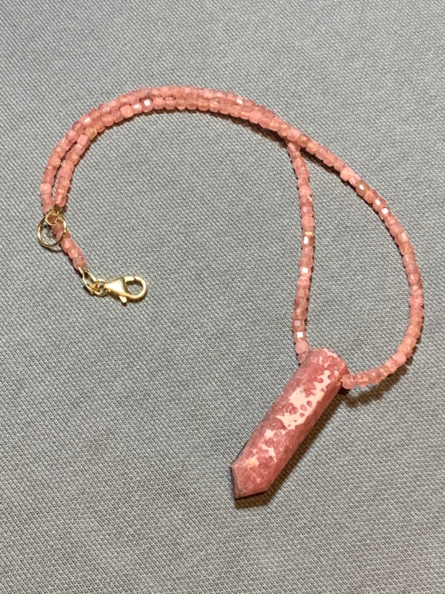 Rhodochrosite Obelisk Pendant Necklace