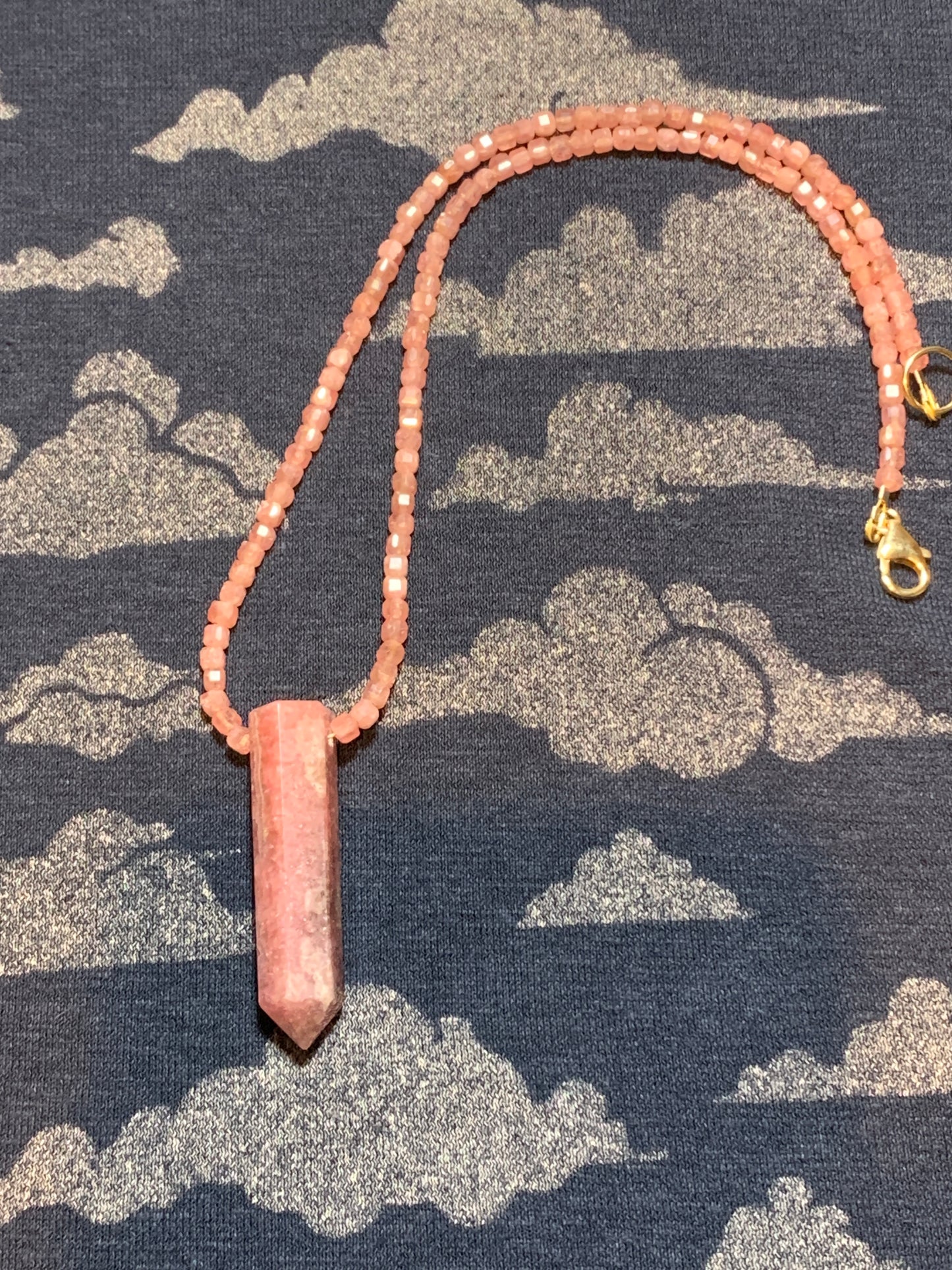 Rhodochrosite Obelisk Pendant Necklace