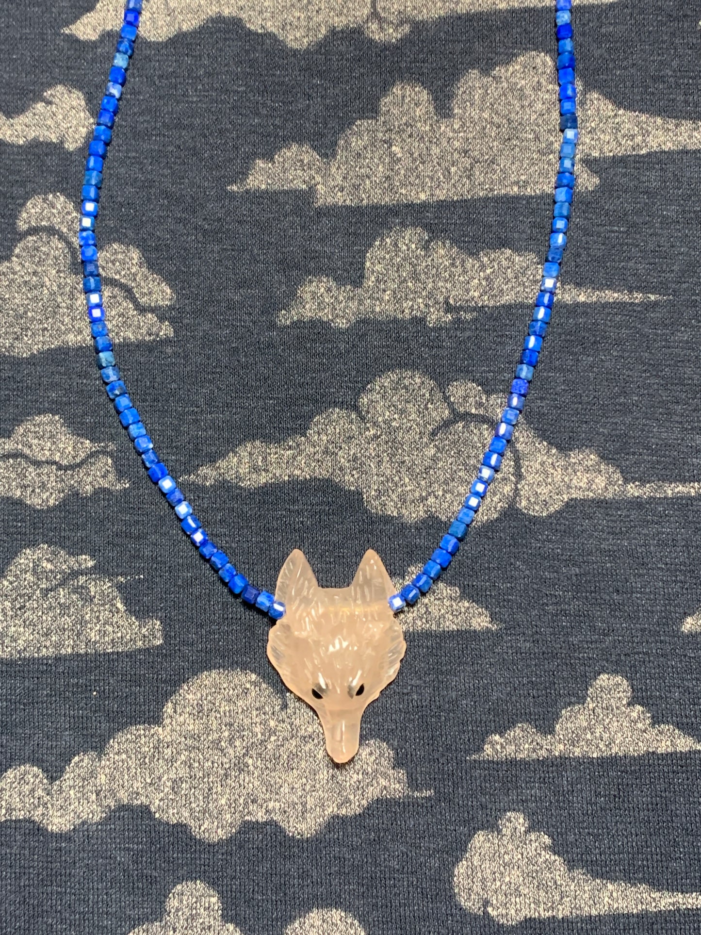 Rose Quartz Gemstone Wolf Necklace