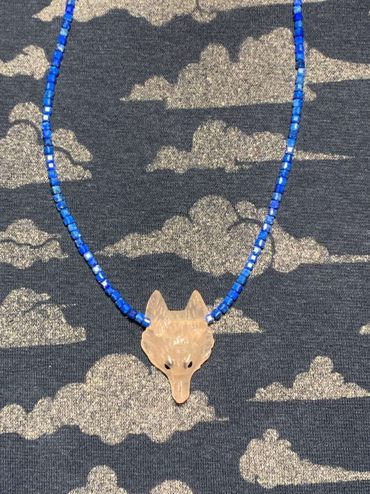 Rose Quartz Gemstone Wolf Necklace