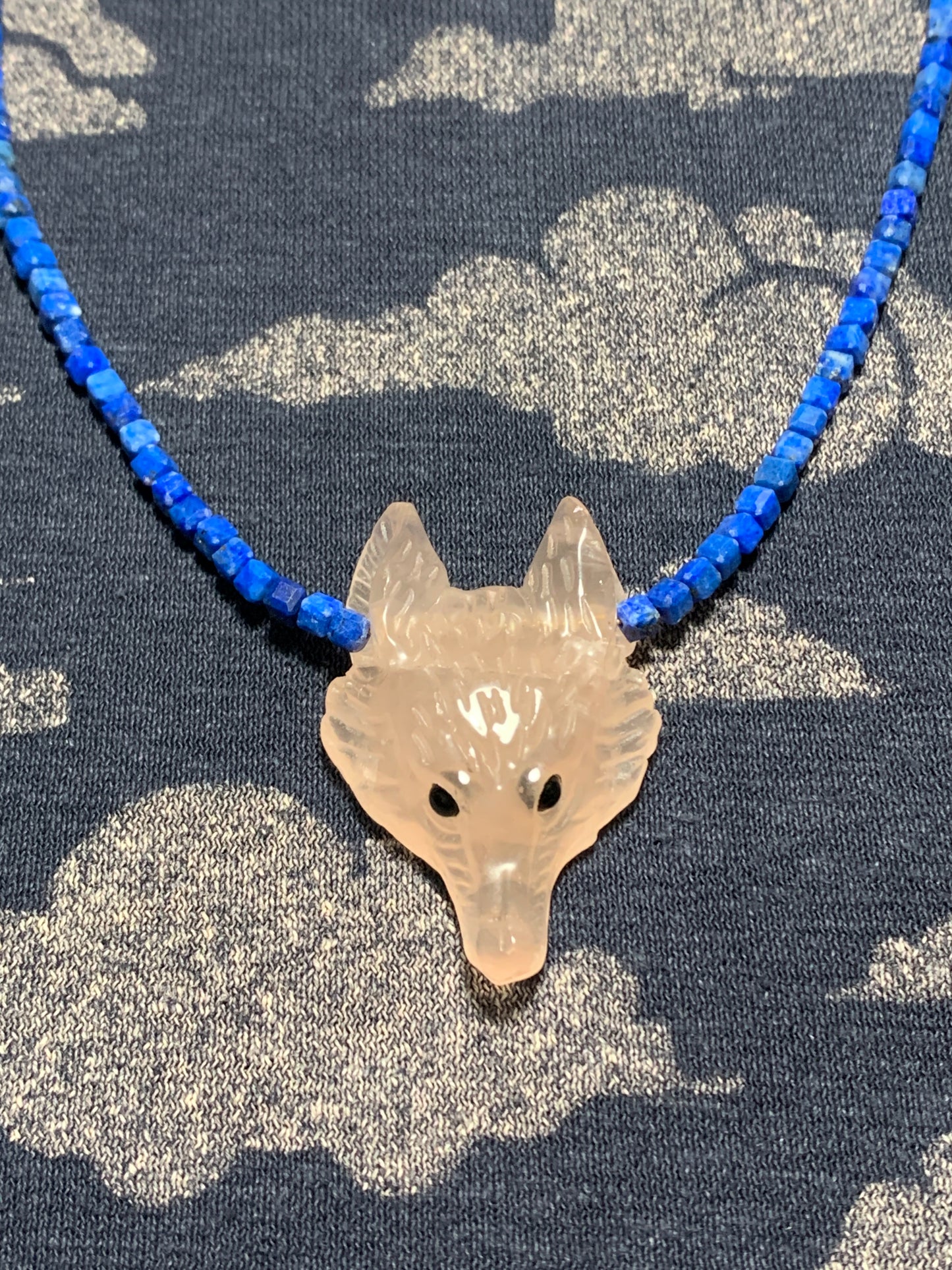 Rose Quartz Gemstone Wolf Necklace