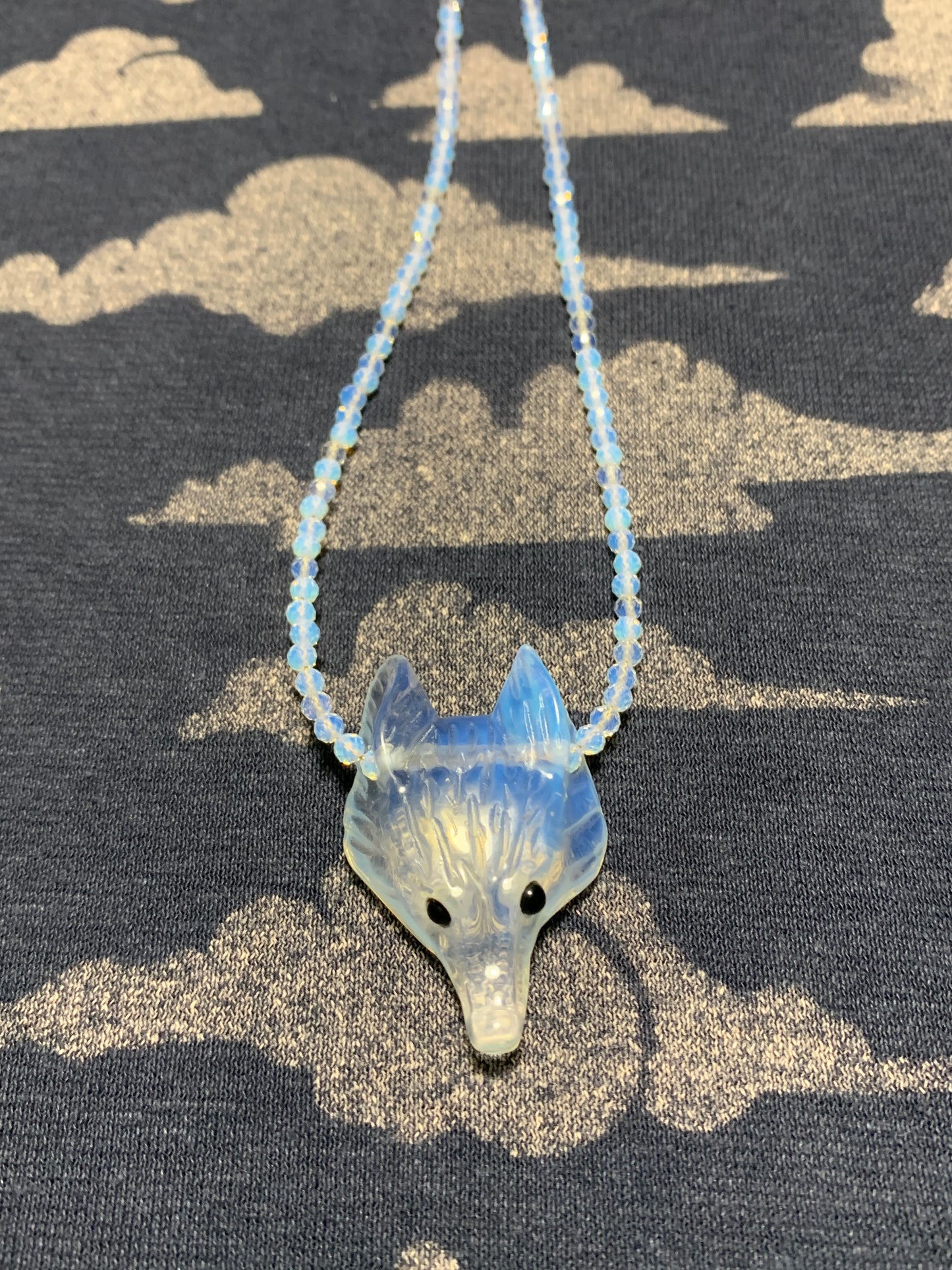 Opalite Wolf Gemstone Pendant Necklace