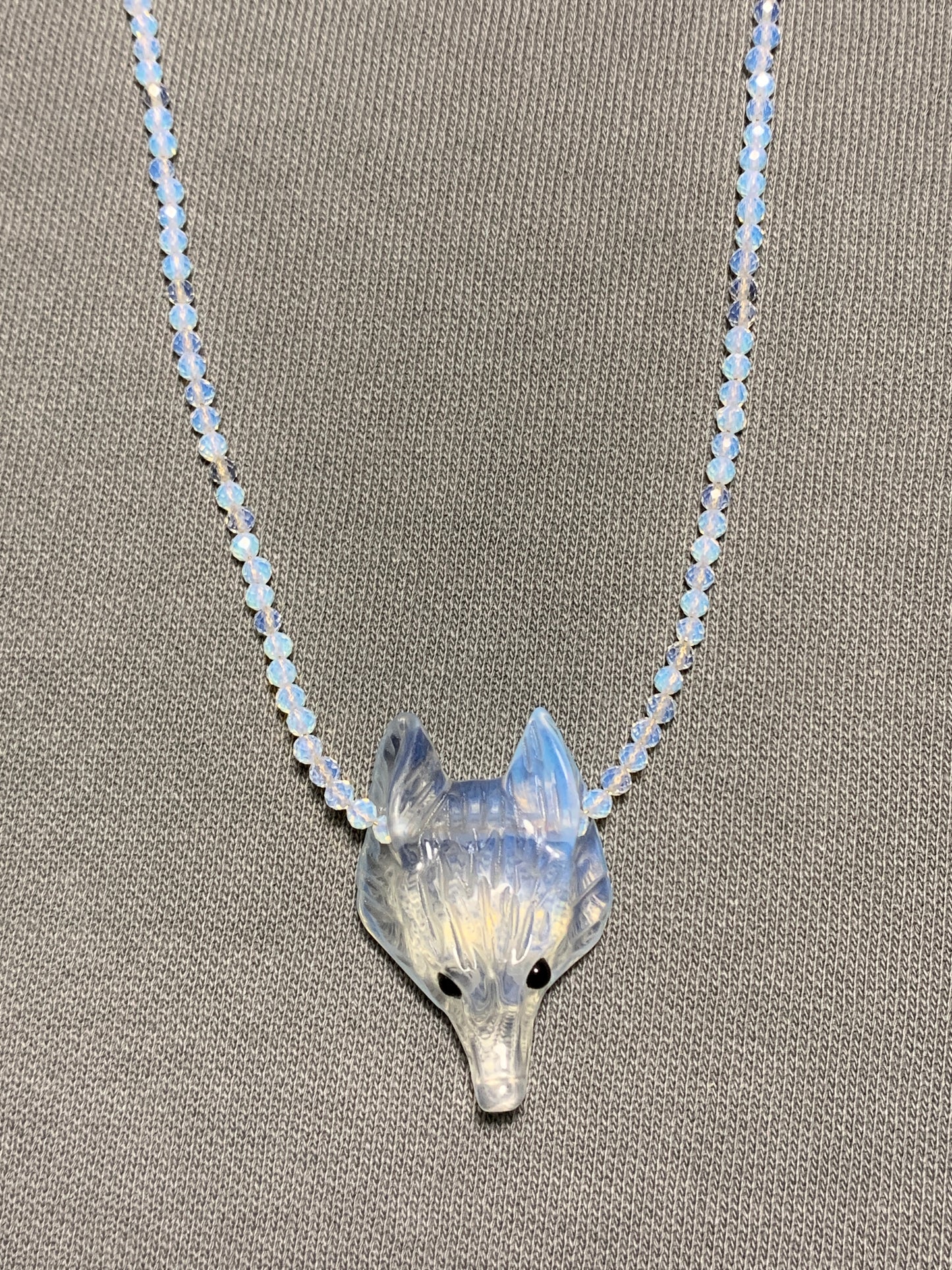 Opalite Wolf Gemstone Pendant Necklace
