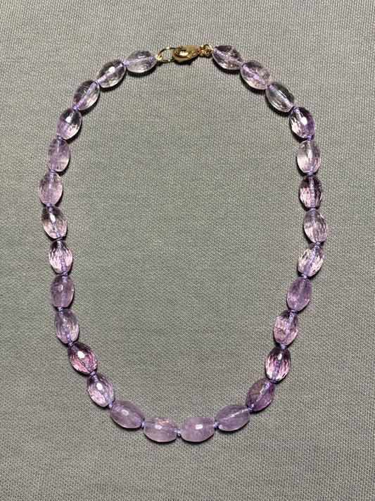 Lilac Amethyst Oval Nugget Hand Knotted Necklace