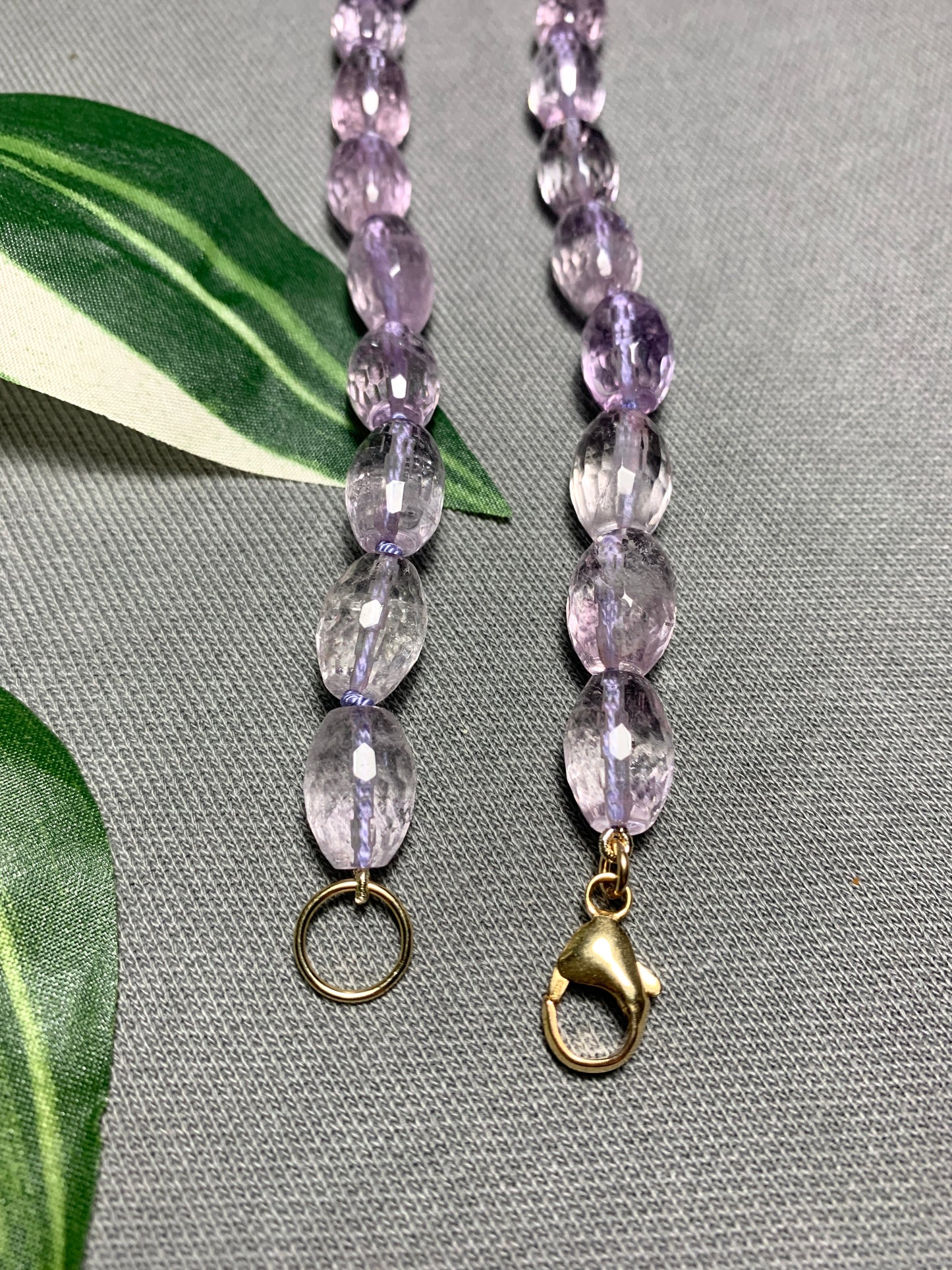 Lilac Amethyst Oval Nugget Hand Knotted Necklace