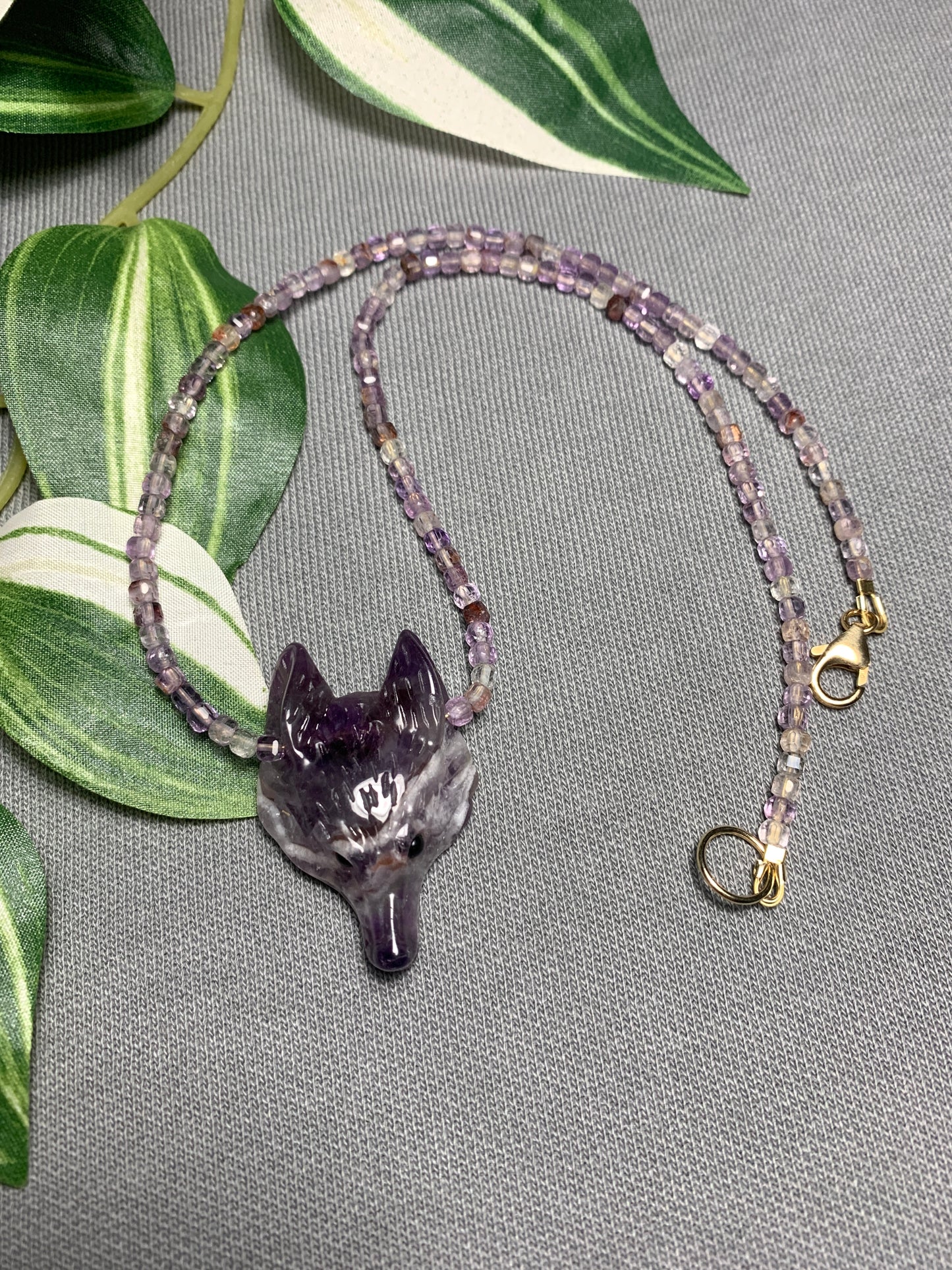 Amethyst Gemstone Wolf Necklace