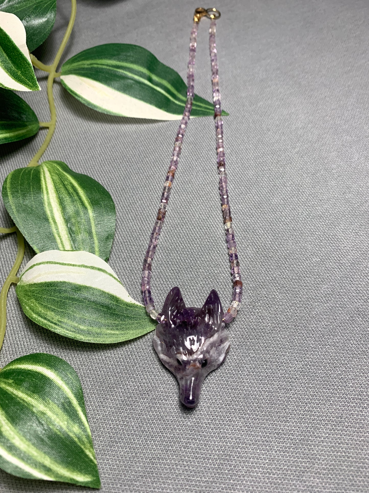 Amethyst Gemstone Wolf Necklace