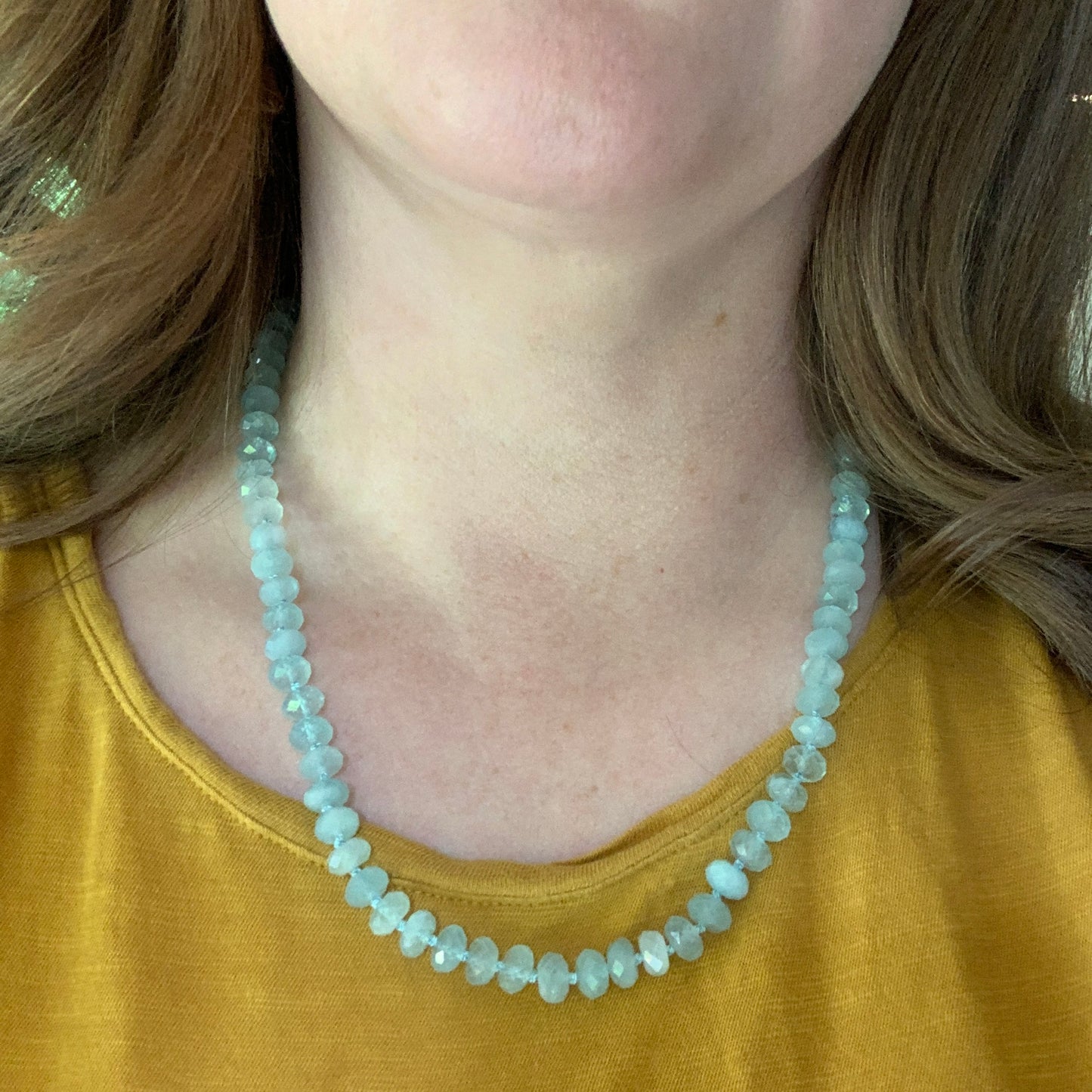 Sparkly Aquamarine Hand Knotted Necklace