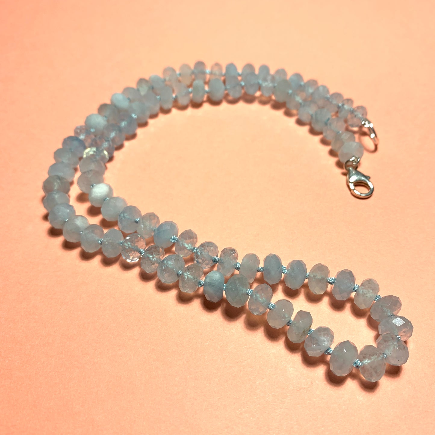 Sparkly Aquamarine Hand Knotted Necklace