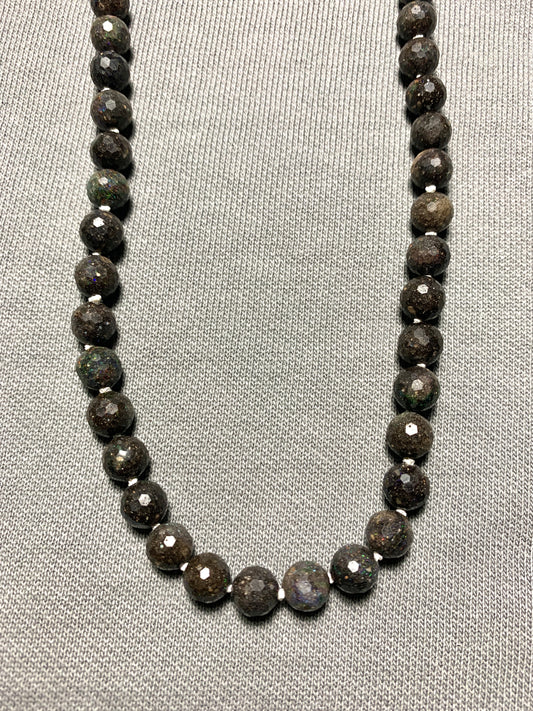 Australian Black Opal Hand Knotted Gemstone Necklace