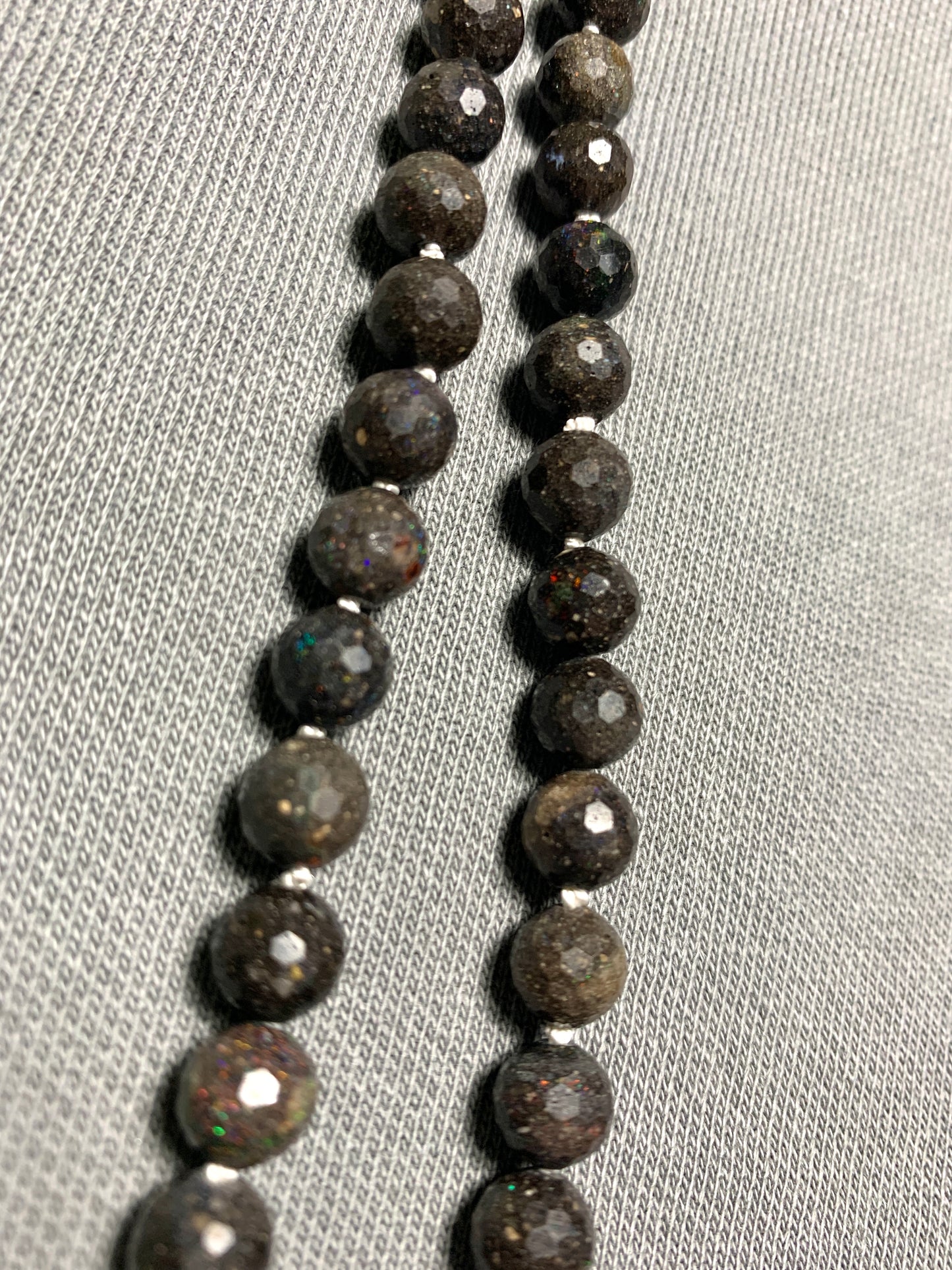 Australian Black Opal Hand Knotted Gemstone Necklace