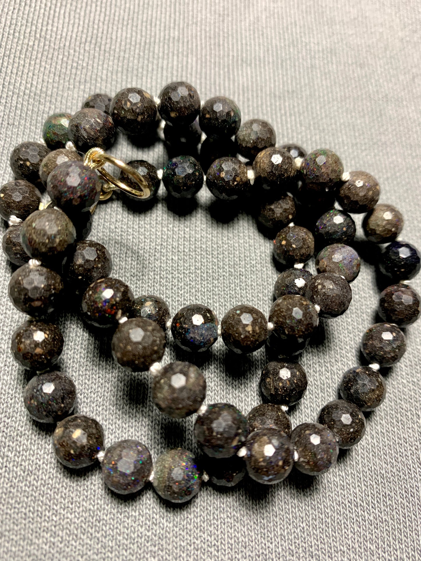 Australian Black Opal Hand Knotted Gemstone Necklace