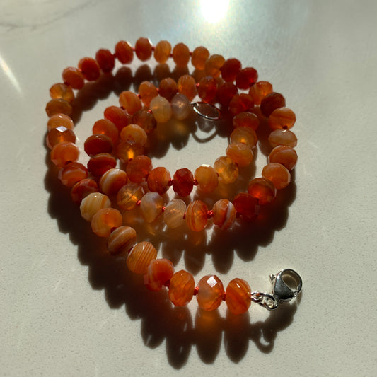 Red Orange Agate Hand Knotted Necklace
