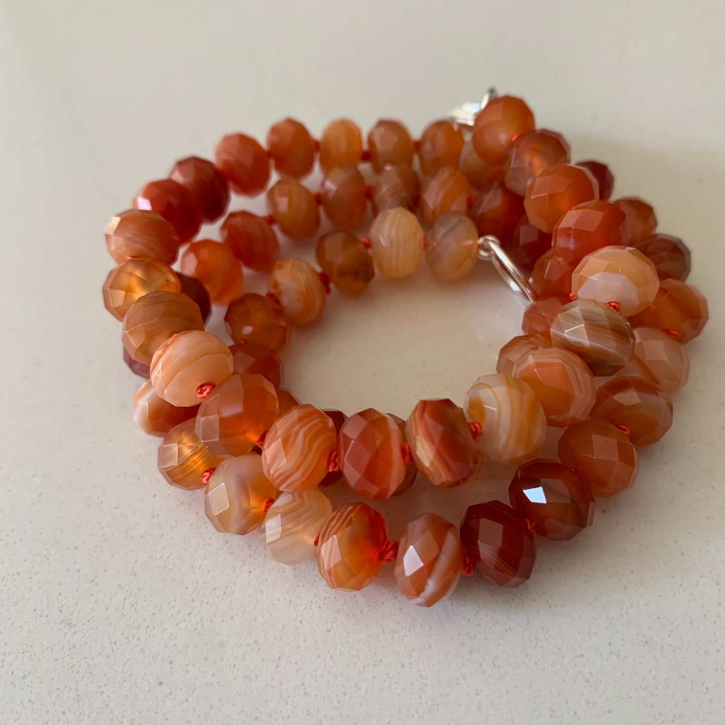 Red Orange Agate Hand Knotted Necklace