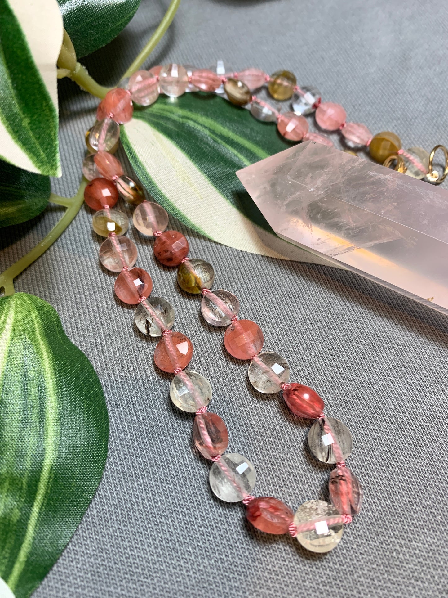 Cherry Quartz Hand Knotted Gemstone Necklace