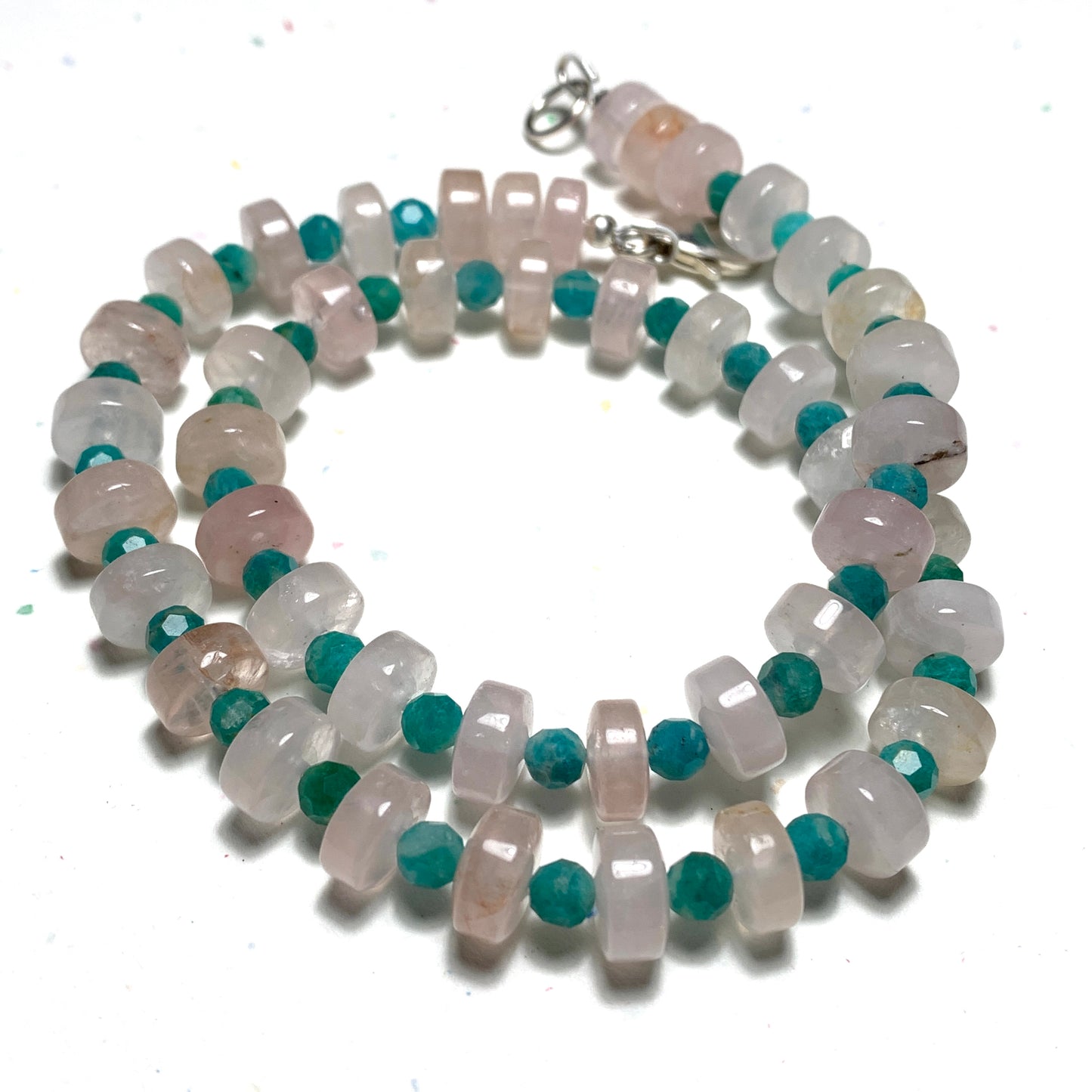 Morganite and Amazonite Beaded Gemstone Necklace