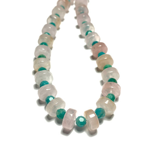 Morganite and Amazonite Beaded Gemstone Necklace