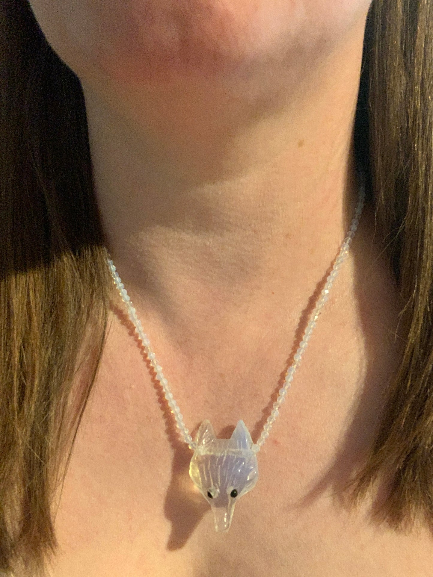 Opalite Wolf Gemstone Pendant Necklace