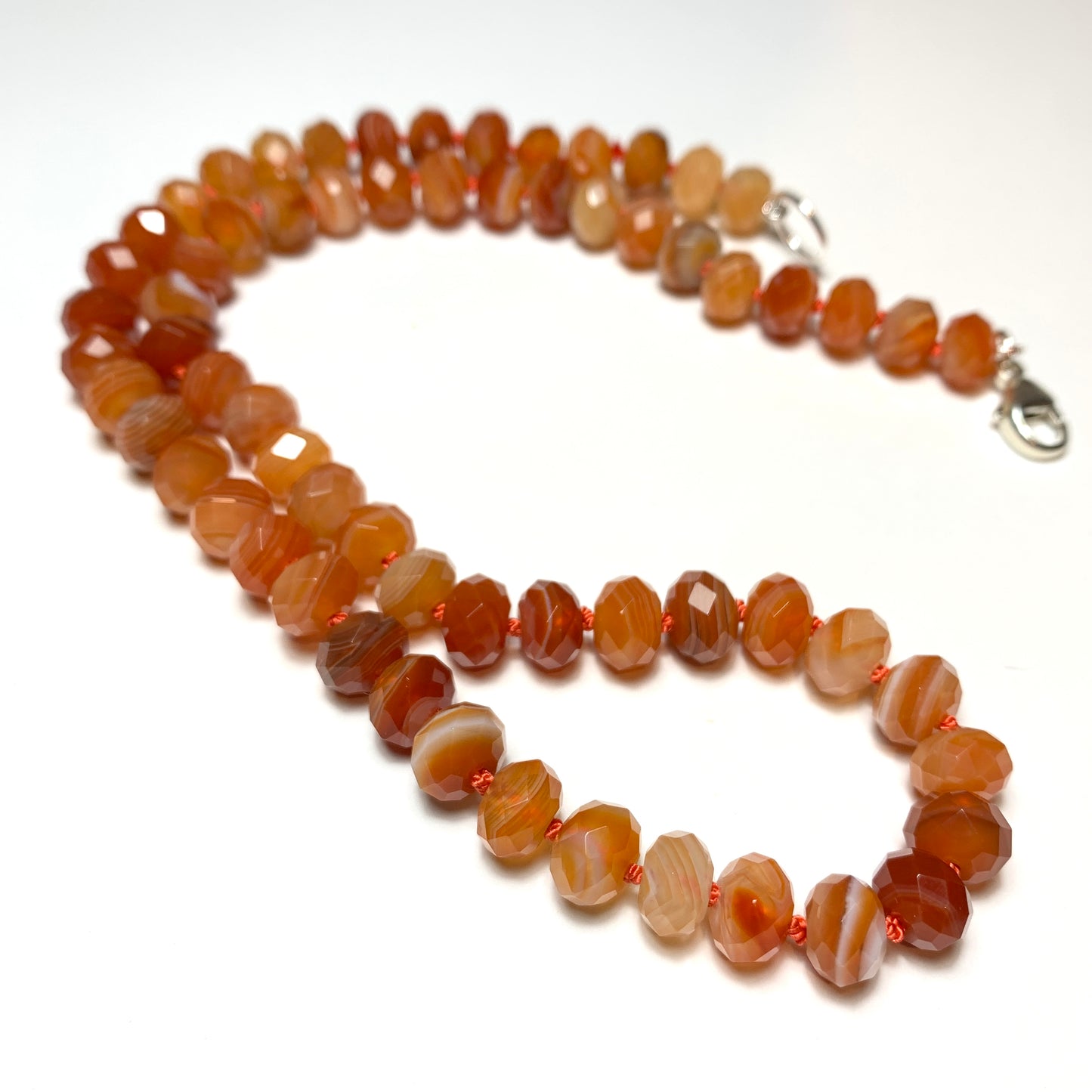 Red Orange Agate Hand Knotted Necklace