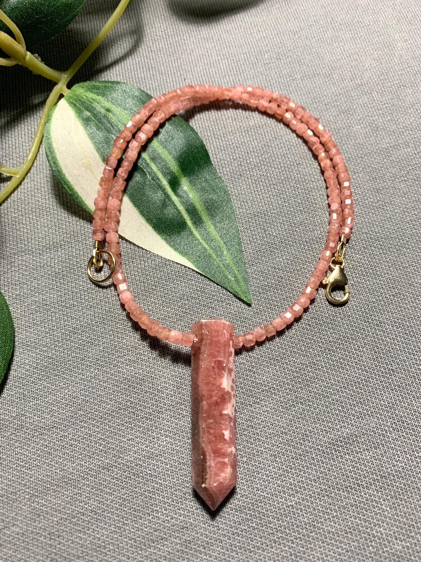 Rhodochrosite Obelisk Pendant Necklace