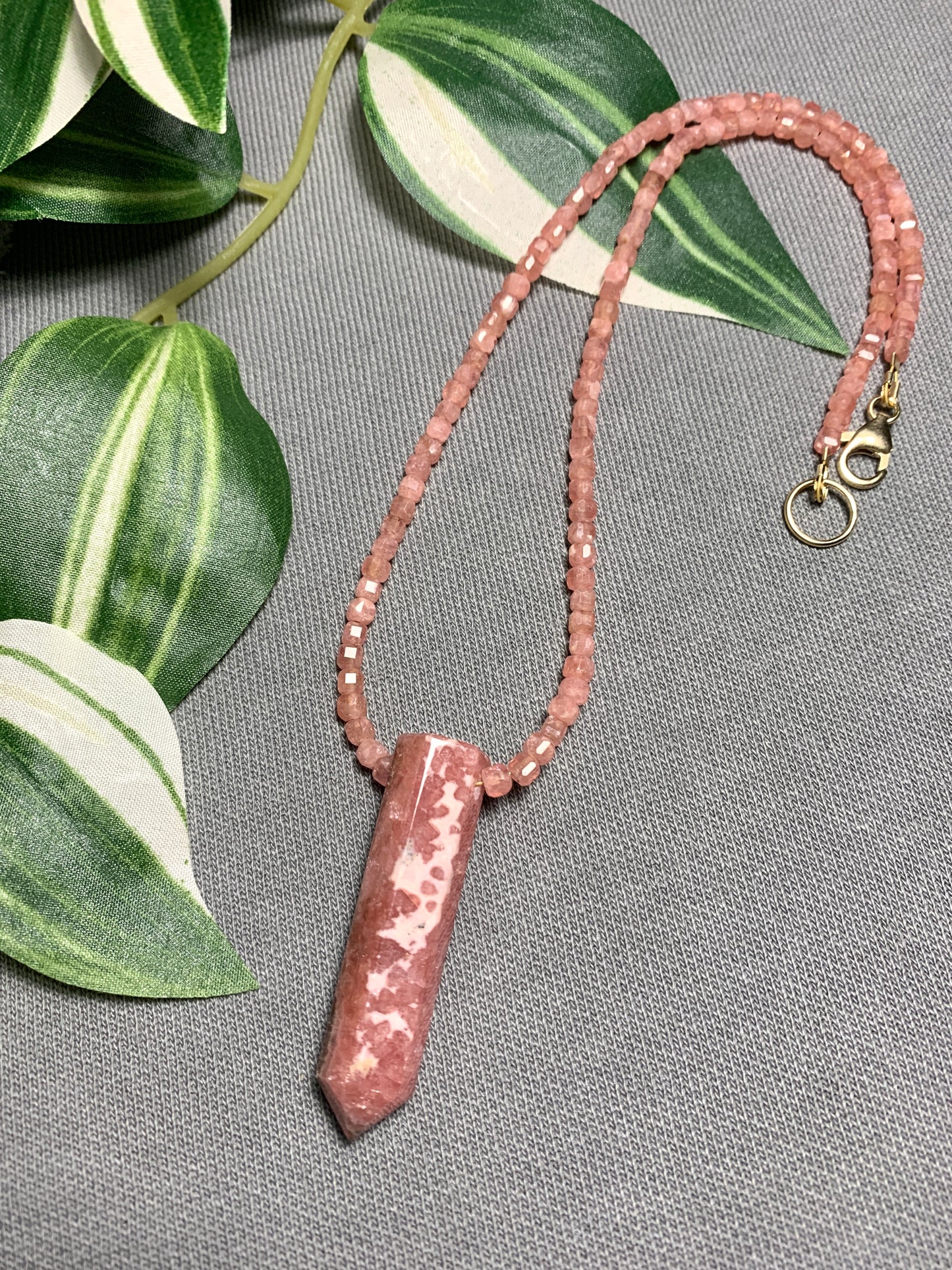 Rhodochrosite Obelisk Pendant Necklace