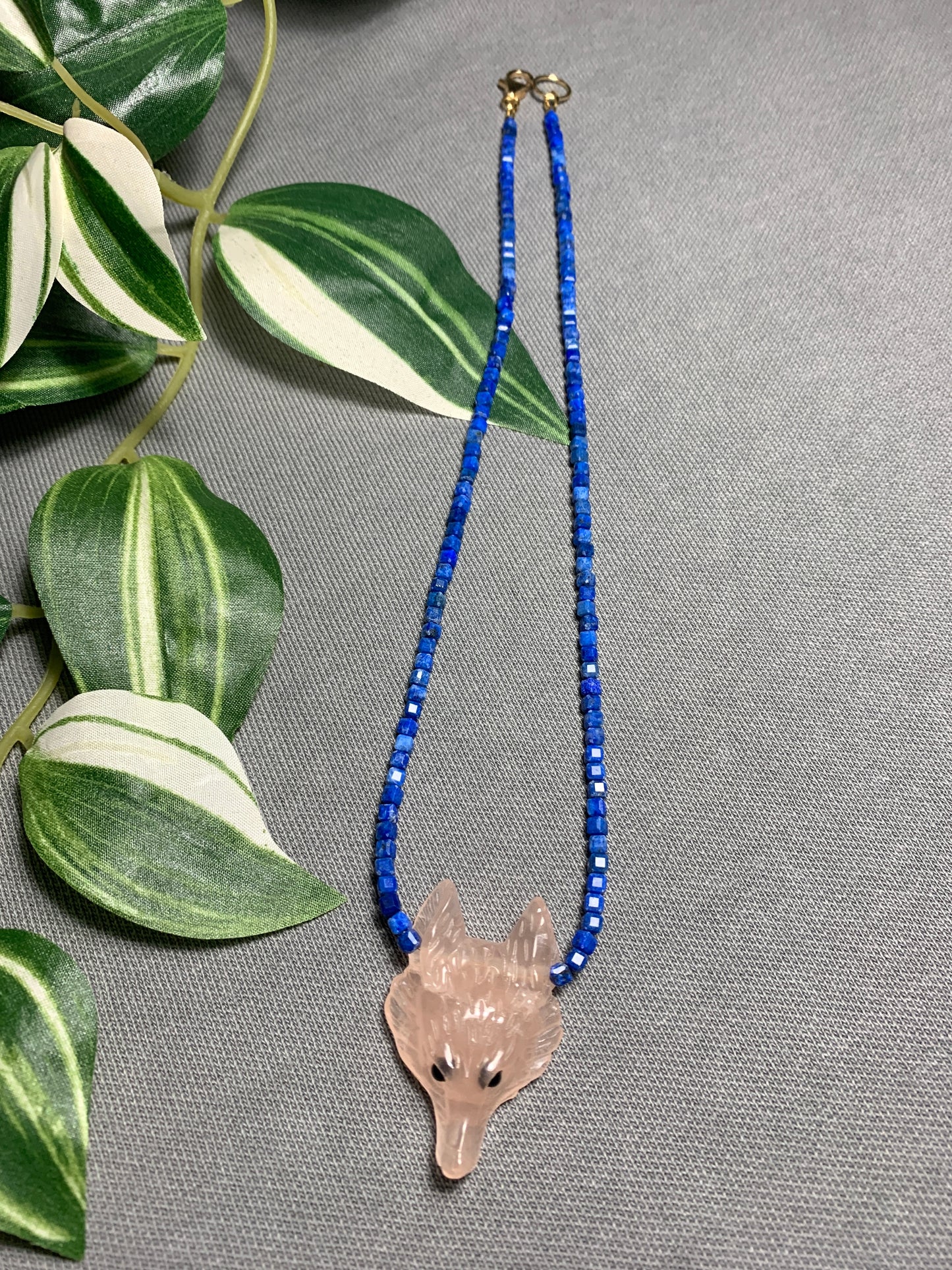 Rose Quartz Gemstone Wolf Necklace