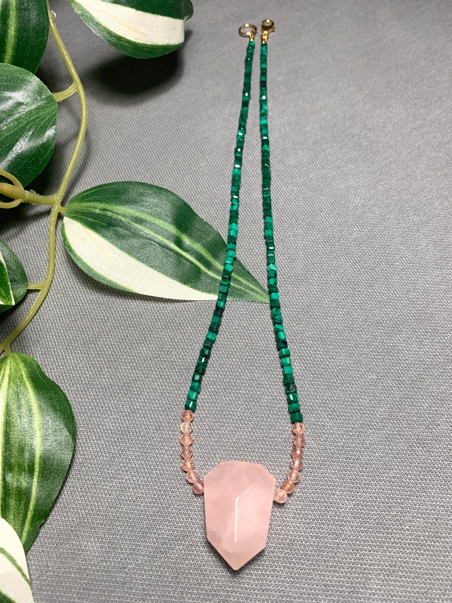 Rose Quartz Pendant Multi Gem Necklace