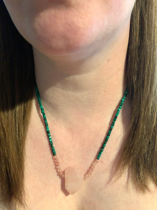 Rose Quartz Pendant Multi Gem Necklace