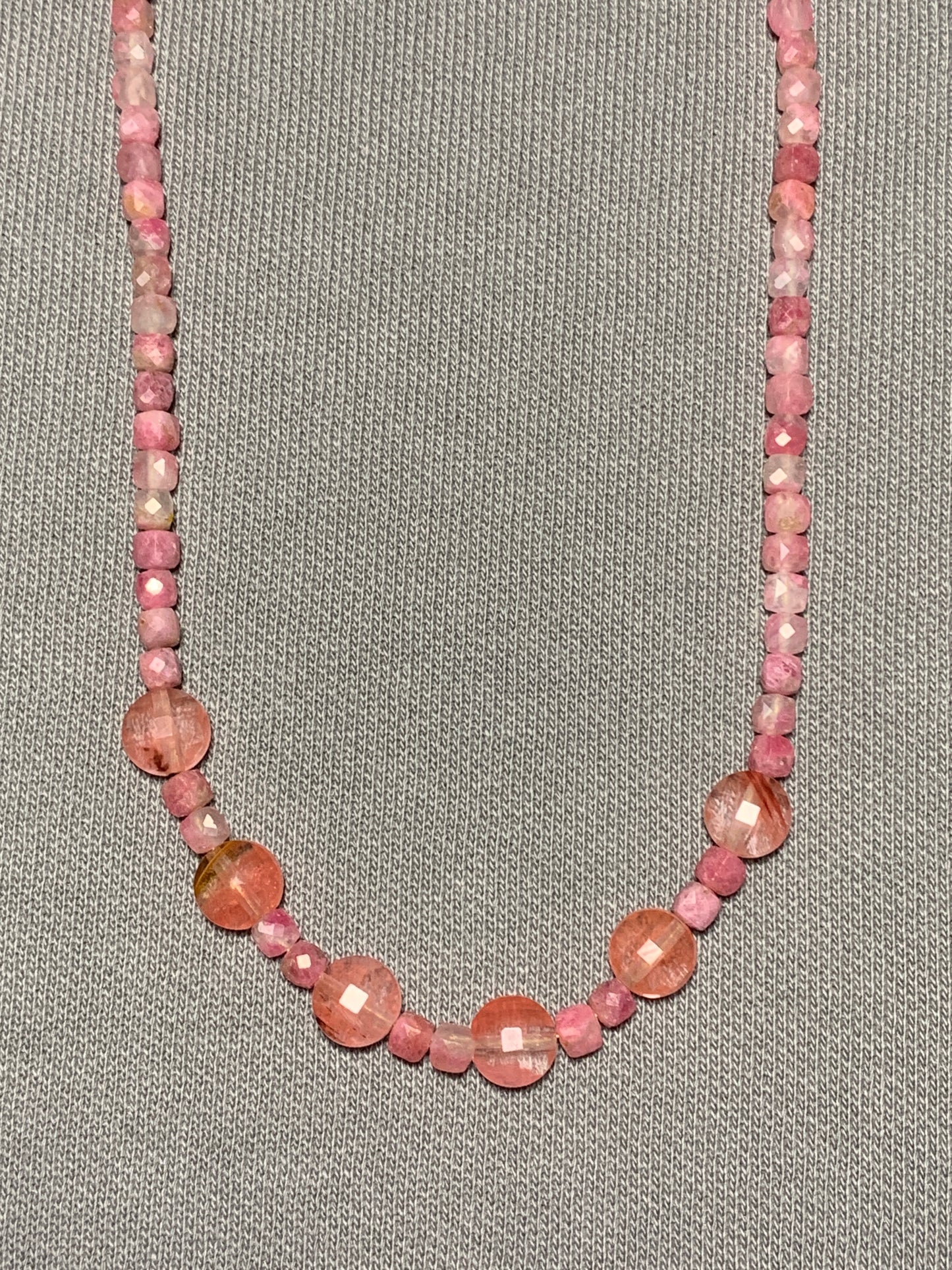 Rare Thulite Gemstone Necklace with Cherry Quartz