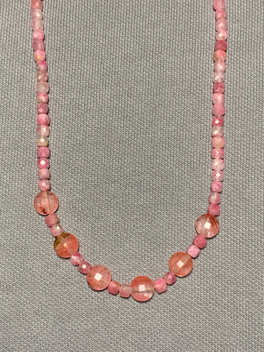 Rare Thulite Gemstone Necklace with Cherry Quartz
