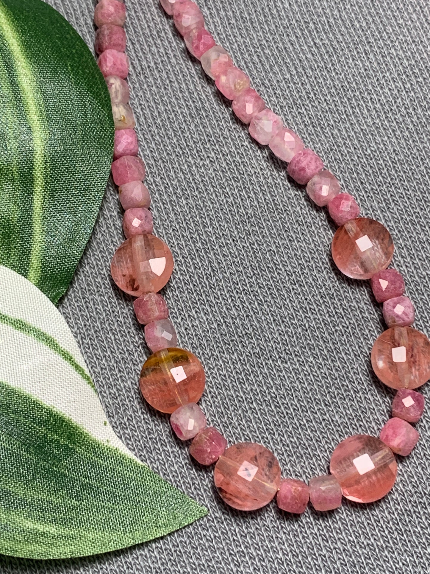 Rare Thulite Gemstone Necklace with Cherry Quartz