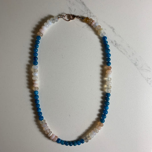 Neon Apatite and Cherry Blossom Agate Beaded Necklace