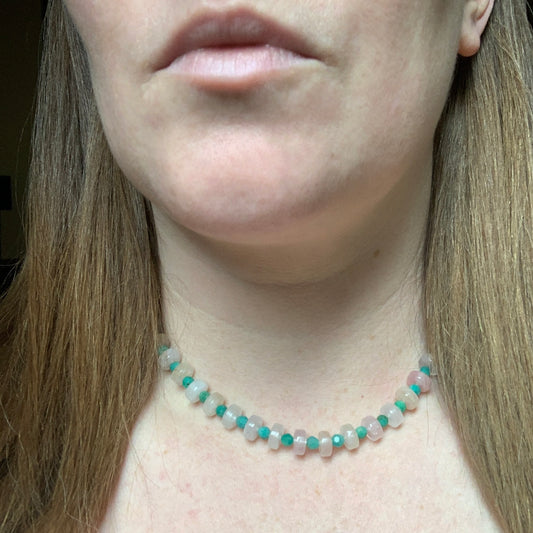Morganite and Amazonite Beaded Gemstone Necklace